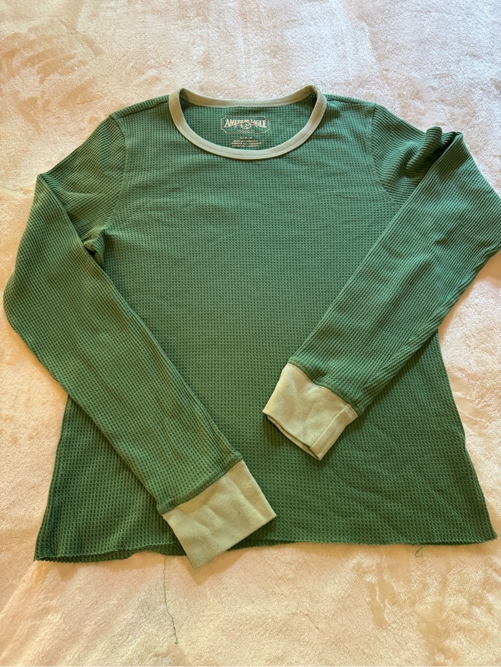 American Eagle Outfitters Green Long Sleeve Waffle Tee
